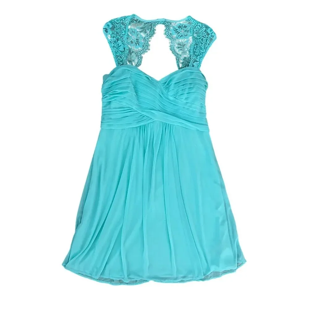 Scarlett Women's Mint Dress Lace Detail Sleeves Pleated Bridesmaid Size 16 - Picture 2 of 15